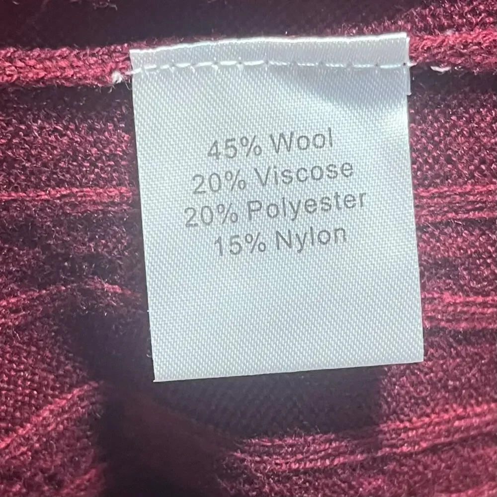Kallspin Wool Blend Cable Knit Cardigan Sweater XL V-Neck Maroon Grandpa Preppy